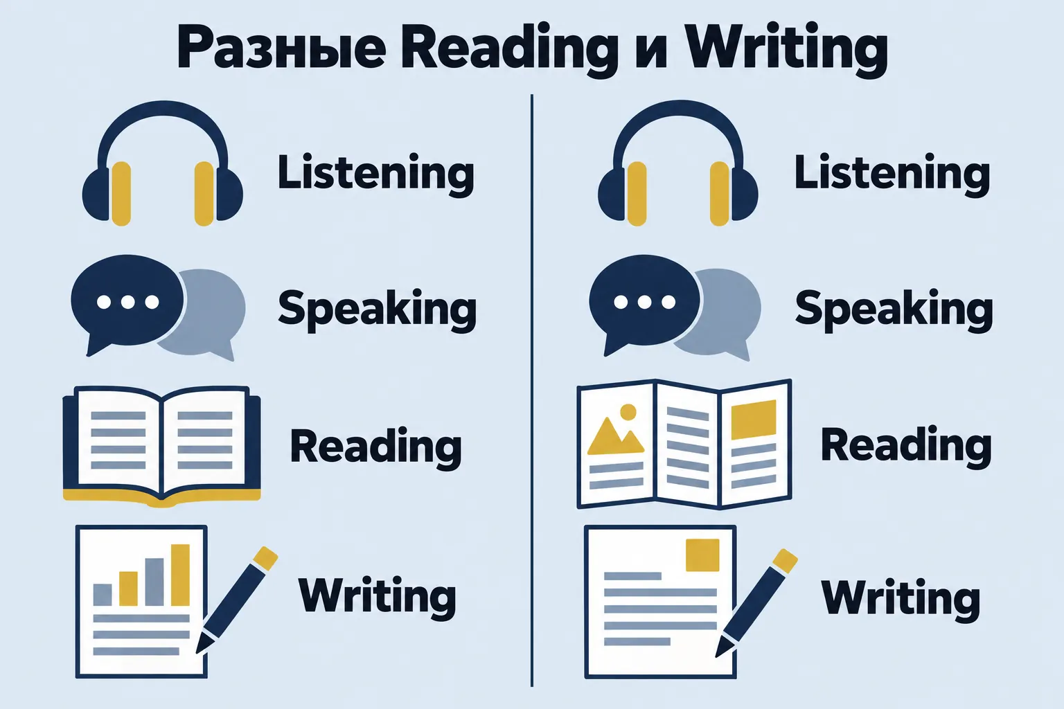 अलग-अलग Reading और Writing — परीक्षा कौशलों के दो कॉलम