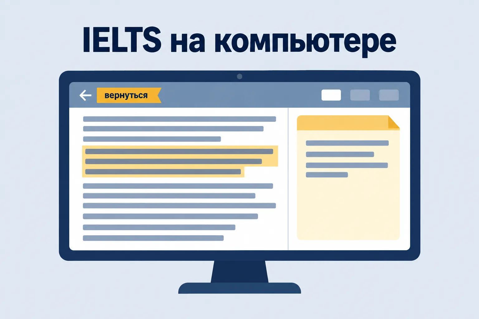 कंप्यूटर पर IELTS — हाइलाइट किए गए टेस्ट टेक्स्ट वाला मॉनिटर
